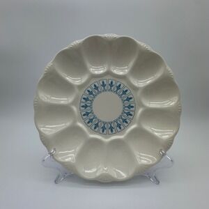 Homer Laughlin Richelieu Fleur-de-Lis Deviled Egg Plate Blue Cream 9.75in